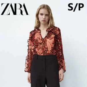 NWT Zara Paisley Printed Ruffle Bodysuit Small